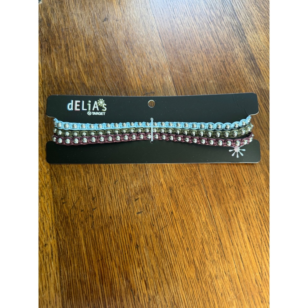 dELiA*s by Target 3pc Macrame Bead Bracelet Set Blue Green Burgundy Y2K Style